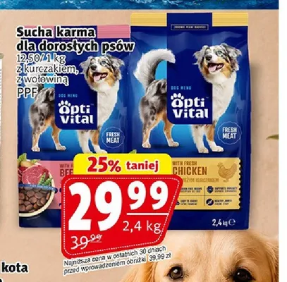 Sucha karma dla dorosłych psów z wołowiną OptiVital promocja w Prim Market