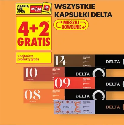 Wszystkie kapsułki Delta Q 4+2 GRATIS promocja w Biedronka