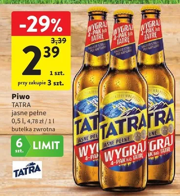 Piwo tatra jasne pełne promocja w Intermarche