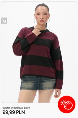 Sweter w bordowe paski Cropp promocja w Cropp