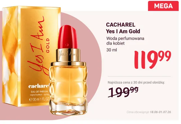 Woda perfumowana dla kobiet Cacharel Yes I Am Gold promocja w Rossmann