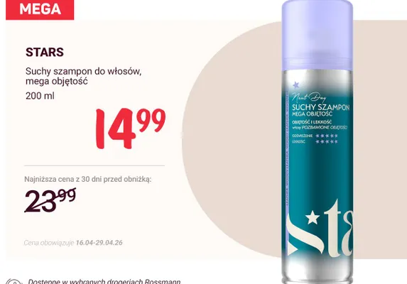 Suchy szampon do włosów, mega objętość promocja w Rossmann