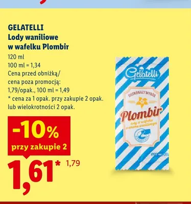 Lody waniliowe w wafelku Gelatelli Plombir promocja w Lidl