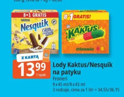 Lody Kaktus/Nesquik na patyku promocja w Leclerc