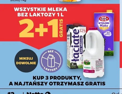 Mleko UHT bez laktozy Miletto promocja w Netto