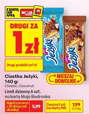 Ciastka Jeżyki Classic DRUGIE ZA 1 ZŁ promocja w Biedronka