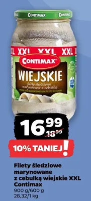 Filety śledziowe marynowane z cebulką wiejskie XXL Contimax promocja w Netto