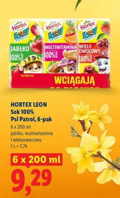 Sok jabłko + multiwitamina + wieloowocowy Hortex leon promocja w Lidl