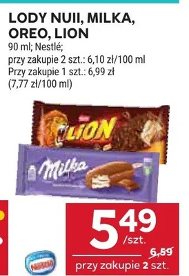 Lody Nuji, Milka, Oreo, Lion, 90-110ml, różne rodzaje, przy zakupie 2 szt. promocja w Stokrotka
