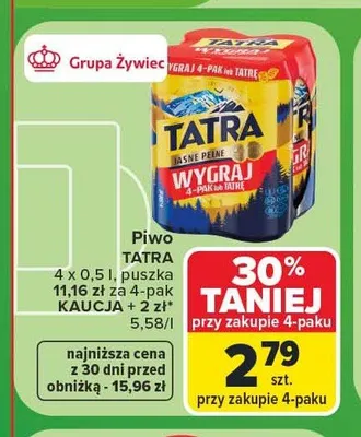 Piwo Tatra Jasne Pełne 4-pak 500 ml promocja w Carrefour Market