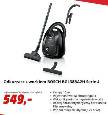 Odkurzacz z workiem Bosch BGL38BA2H Serie 4 promocja w Media Markt