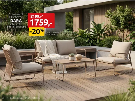 Zestaw mebli ogrodowych Dara sofa, stolik, 2xfotel, poduszki promocja w Black Red White