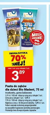 Pasta do zębów dla dzieci Bio Madent truskawka 75ml promocja w Twój Market