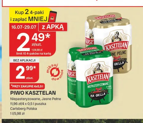 Piwo Kasztelan Niepasteryzowane 4-pak promocja w Chorten