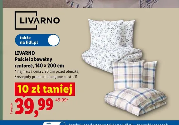 Pościel z bawełny renforcé 140x200cm LIVARNO promocja w Lidl