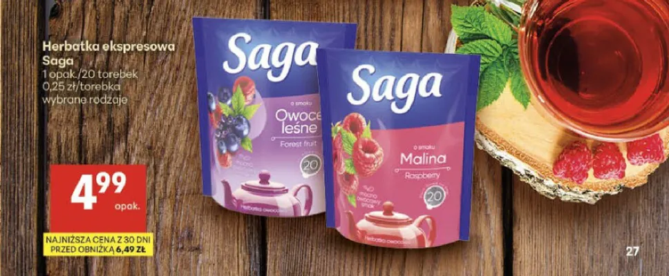 Herbatka ekspresowa Saga o smaku Owoce leśne promocja w Delikatesy Centrum