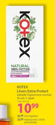 Wkładki higieniczne normal Kotex Liners Extra Protect promocja w Hebe