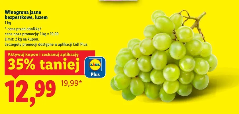 Winogrona jasne bezpestkowe, luzem promocja w Lidl