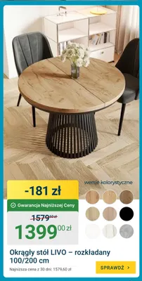 Okrągły stół Livo rozkładany 100/200 cm promocja w ERLI