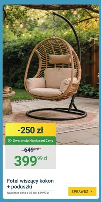 Fotel wiszący kokon z poduszkami promocja w ERLI