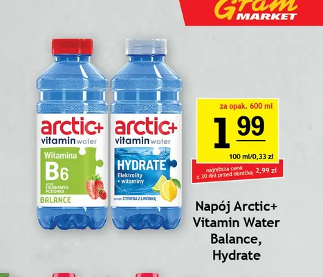 Napój Arctic+ Vitamin Water Balance o smaku truskawka poziomka promocja w Gram Market