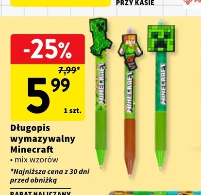 Długopis wymazywalny Minecraft Astra promocja w Intermarche