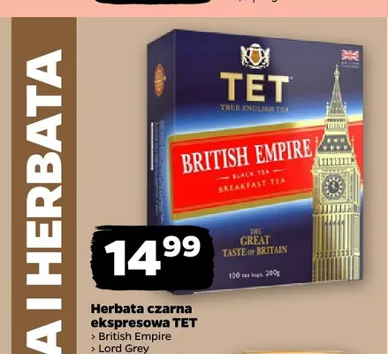 Herbata czarna ekspresowa Lord Grey TET promocja w Netto