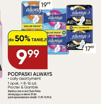Podpaski Always Ultra Secure Night promocja w Chata Polska
