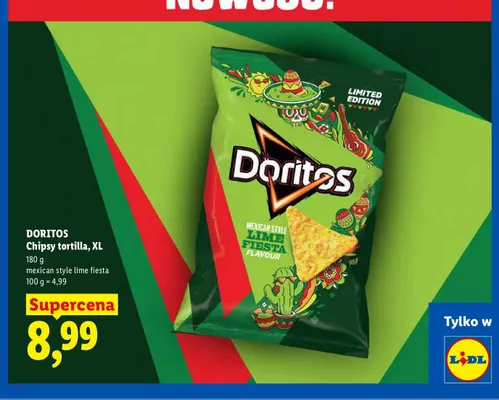 Chipsy tortilla XL mexican style lime fiesta Doritos promocja w Lidl
