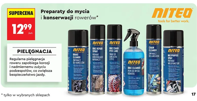 Preparaty do mycia i konserwacji rowerów Niteo promocja w Biedronka