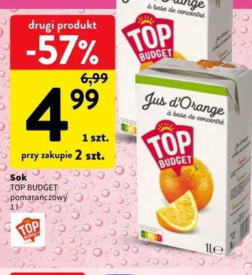 Sok pomarańczowy Top Budget promocja w Intermarche