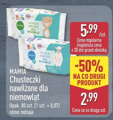 Chusteczki nawilżane dla niemowląt różne rodzaje promocja w Aldi