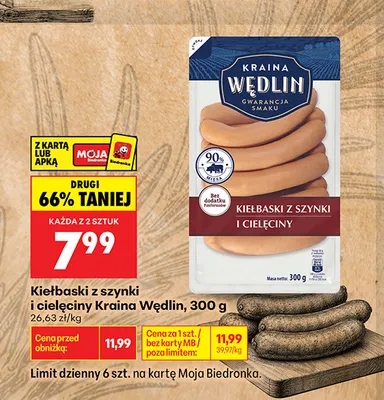 Kiełbaski z szynki i cielęciny Kraina Wędlin promocja w Biedronka