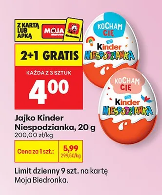Jajko Niespodzianka 2+1 GRATIS promocja w Biedronka