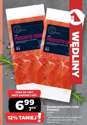 Szynka prosciutto crudo Premieur plastry promocja w Netto