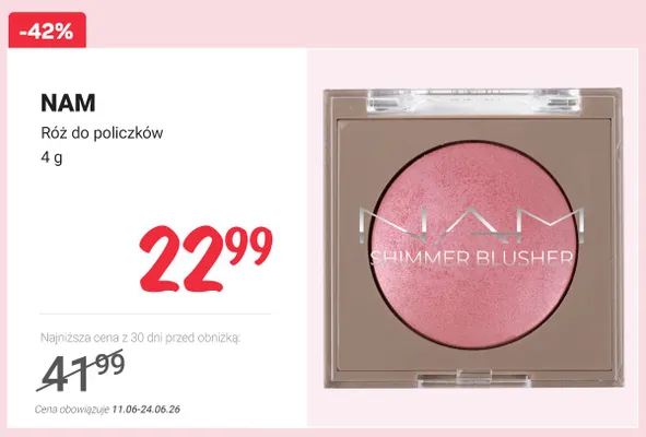 Róż do policzków NAM Shimmer Blusher promocja w Rossmann