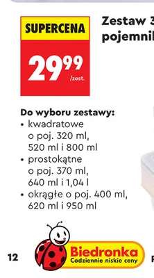Zestaw 3 szklanych pojemników na żywność kwadratowych Smukee 320 ml 520 ml 800 ml promocja w Biedronka