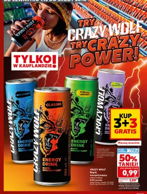 Napój energetyzujący bez cukru Crazy Wolf promocja w Kaufland