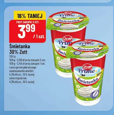 Śmietanka 30% Zott Primo promocja w POLOmarket