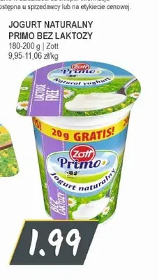 Jogurt naturalny Primo bez laktozy Zott promocja w Słoneczko