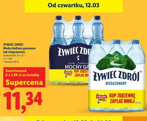 Woda źródlana gazowana lub niegazowana promocja w Lidl