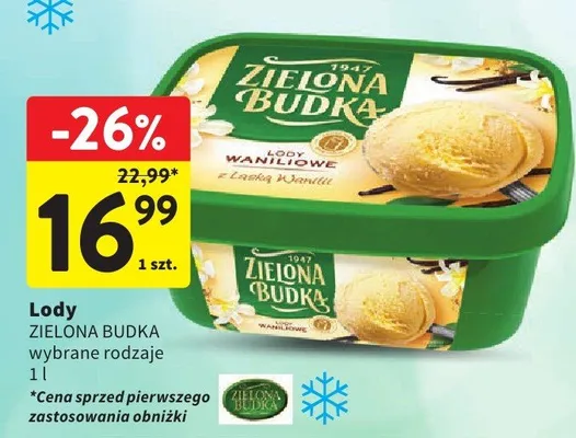 Lody Zielona Budka waniliowe 1l promocja w Intermarche