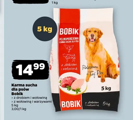 Karma sucha dla psów Bobik z drobiem i wołowiną promocja w Netto