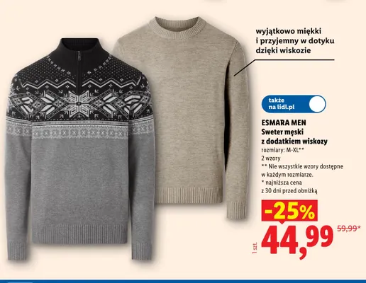 Sweter męski z dodatkiem wiskozy promocja w Lidl
