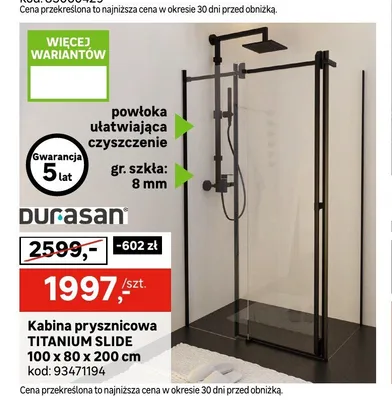 Kabina prysznicowa Durasan Titanium Slide 100x80x200 cm promocja w Leroy Merlin