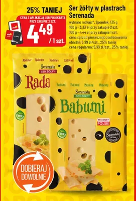 Ser żółty w plastrach Rada, Babulmi promocja w POLOmarket