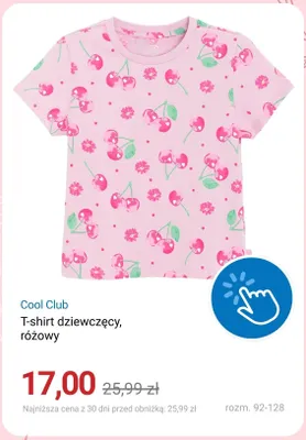 T-shirt dziewczęcy Cool Club różowy promocja w Smyk