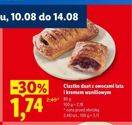 Ciastko duet z owocami lata i kremem waniliowym promocja w Lidl