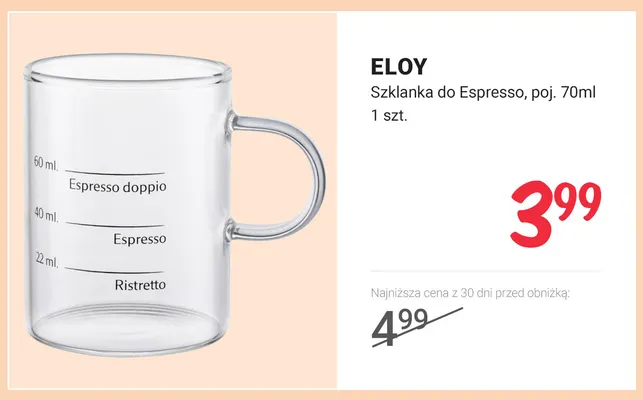 Szklanka do espresso poj. 70 ml Eloy promocja w Rossmann