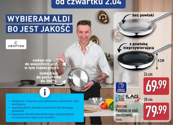 Patelnia ze stali nierdzewnej 28 cm sztuka promocja w Aldi